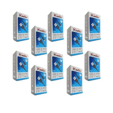 Imagem de Kit 10 Cabos Usb V8 Kingo Preto 1M 2.1A Para Galaxy J5 Pro