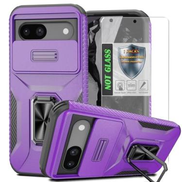 Imagem de Capa para Pixel 8A, com capa de lente de câmera deslizante, protetor de tela HD, suporte de anel giratório de 360°, capa protetora à prova de choque de grau militar AYMECL para Google Pixel 8A, roxo