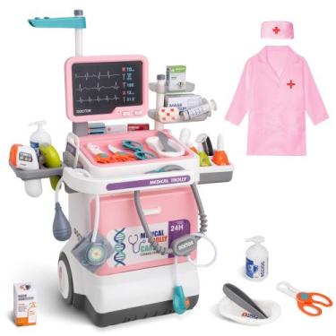 Imagem de Conjunto de brinquedos Doctor Kit POFJOEQ Deluxe Medical Cart rosa