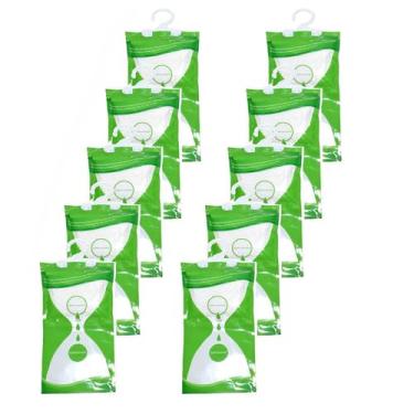 Imagem de AMZDIAI Absorvedor de umidade para pendurar, sacos de desumidificador para armário, quarto e cozinha, sem fragrância - 10 pacotes, absorção de umidade (verde)