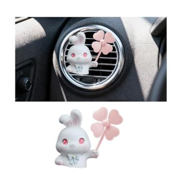 Imagem de FALVFUN Clipes de ventilação de carro de coelho fofo, enfeites de saída de ar condicionado de veículo moinho de vento giratório, clipe de decoração de painel interno automotivo de desenho animado