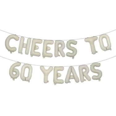 Imagem de Cheers to 60 Years Banner Foil 60º aniversário balão decorações de festa para ele/ela 60 anos decorações de aniversário suprimentos de festa de casamento para homens/mulheres (CHEERS TO 60 YEARS Cream