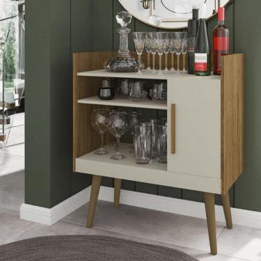 Imagem de Aparador Cantinho do Café c/ Porta e Prateleira para Xícaras e Cafeteira Cinamomo/Off White