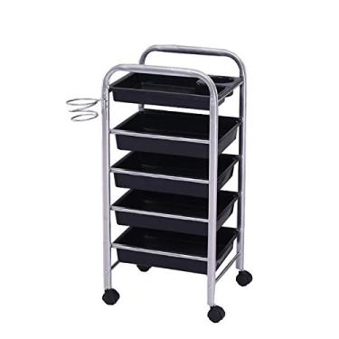 Imagem de LMJYU Carrinho de servir para salão de beleza com 5 gavetas, carrinho de cabeleireiro com suporte para secador de cabelo, carrinho utilitário de spa/tatuagem com roda, preto