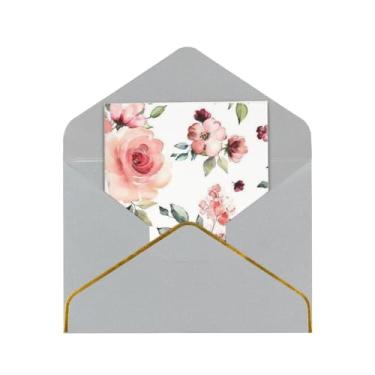 Imagem de SKKNT Cartões de felicitações para todas as ocasiões com estampa de flores rosas em branco versáteis com envelopes 11,4 x 15,2 cm