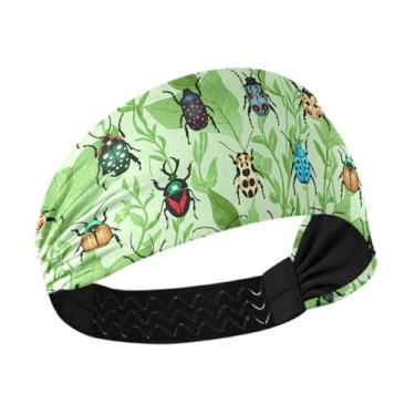 Imagem de Burbuja Faixa de cabeça com folhas besouros para mulheres e homens, faixa elástica antiderrapante com absorção de umidade, moda para treino, ioga, esportes, capacete amigável