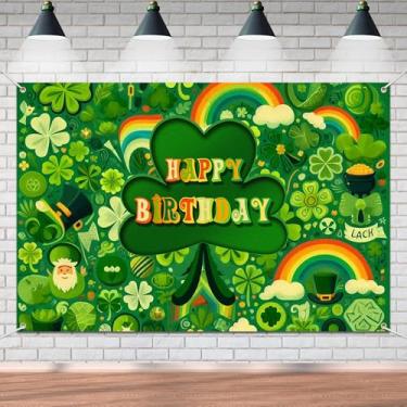 Imagem de Faixa de fundo Lucky Green Shamrock Happy Birthday Tema de São Patrício para meninos meninas festa de aniversário lembrancinhas de chá de bebê suprimentos de decoração 183 x 109 cm BECKTEN