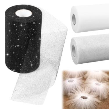 Imagem de Rolos de tecido de tule com glitter, 15 cm e 50 metros de fita de carretel brilhante, carretel de tecido, fita de tule para saia tutu, embrulho de presente, decoração de festa de casamento