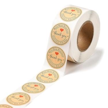 Imagem de 1 rolo de adesivos de agradecimento para pequenas empresas Burlywood selo redondo adesivo de etiqueta de papel para panificação embalagem de presente caseiro selos envelopes de presente de festa sacos