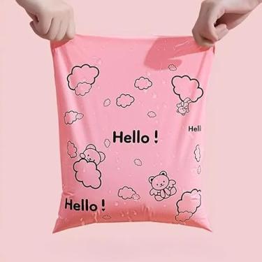 Imagem de 10 peças de sacos de correio de poliéster de urso de desenho animado autoadesivos envelopes de envio sacos de embalagem de plástico, rosa
