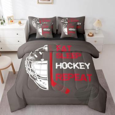 Imagem de Erosebridal Jogo de cama infantil com estampa de hóquei no gelo, 7 peças, para decoração de quarto de crianças, meninos, meninas, adolescentes, solteiro, 7 peças
