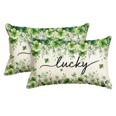 Imagem de AVOIN colorlife St Patricks Day Lucky Shamrock Eucalyptus Leaf Throw Fronhas, 30 x 50 cm Trevo Branco Floral Capa de Almofada Decoração para Sofá Sofá Conjunto de 2