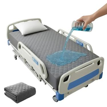 Imagem de 1 lençol impermeável para cama de hospital, reutilizável, macio, respirável, protetor de colchão 91 cm × 203 cm × 23 cm, elástico em toda a volta, lavável na máquina para idosos e incontinência (cinza