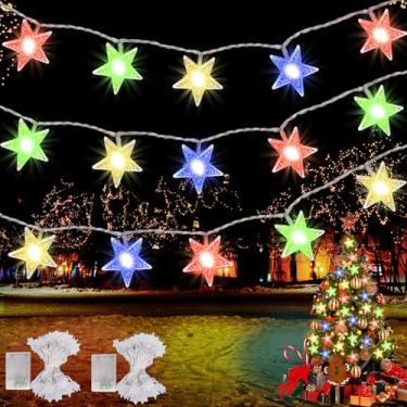 Imagem de Pacote com 2 luzes de corda de estrela, 100 luzes coloridas de 100 LEDs para decoração de Natal, luzes de fadas estáveis e cintilantes para decoração interna e externa para 4 de julho