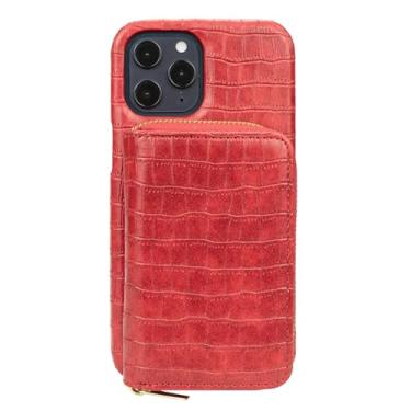 Imagem de Capa magnética para iPhone 16/16 plus/16 pro/16 pro max, carteira destacável com zíper porta-cartões capa de couro com padrão de crocodilo