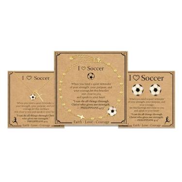 Imagem de FUSAHURIY Conjunto de brincos e colar com cruz de softbol/futebol/voleibol/basquete/futebol para mulheres, banhado a ouro 18 k, joias esportivas inspiradoras cristãs para presentes de fim de temporada