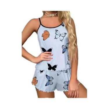 Imagem de Conjunto De Pijama Feminino Com Estampa De Borboleta, Cintura Elástica