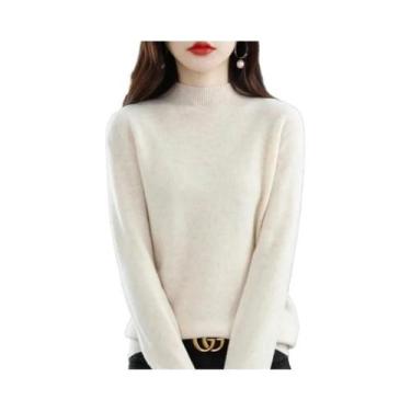 Imagem de Suéter Feminino De Lã 100% Pura Com Gola Alta, Pulôver De Cashmere Cas