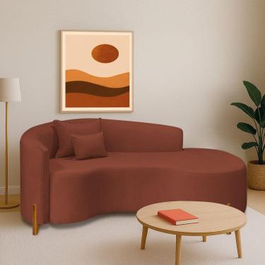 Imagem de Divã Recamier Curvo Sala De Estar Recepção Inglaterra 180cm Pés Madeira Lado Direito Bouclé Terracota