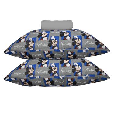 Imagem de Jogo de Lençol KazzaVip Casal Malha 100% Algodão Play Disney Mickey Quadros 3 Peças Cinza