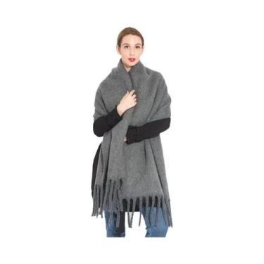 Imagem de Cachecol De Luxo Feminino Em Cashmere, Xale Grosso E Quente Com Franja