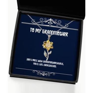 Imagem de Colar com pingente de girassol Best Grandmother Girassol, Don't Mess with Grandmothersaurus, You'll, presentes sarcásticos para a vovó