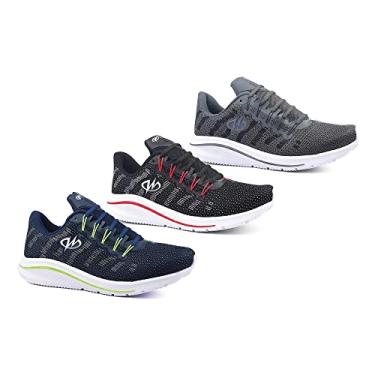 Imagem de Kit 3 Pares Tênis De Academia Runway Training Masculino Tamanho:38;Cor:Marinho Verde e Preto Vermenho e Grafite