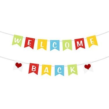 Imagem de INNORU Banner colorido Welcome Back - Casa nova - Sala de aula Bem-vindo Festa Swallowtail Bunting Flag - Homecoing Returning - Back Home Home Retired Party Bunting Decoration Photo Adereço