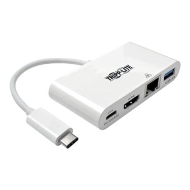 Imagem de Tripp Lite Conversor adaptador de vídeo multiportas USB C para HDMI 4K com hub USB-A, porta de carregamento USB-C PD e porta Gigabit Ethernet, compatível com Thunderbolt 3, USB tipo C, USB tipo-C (U444-06N-H4GU-C), branco