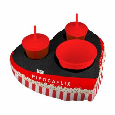 Imagem de Almofada Coração Cinema 2 Copos Balde De Pipoca Pipocaflix Namorados