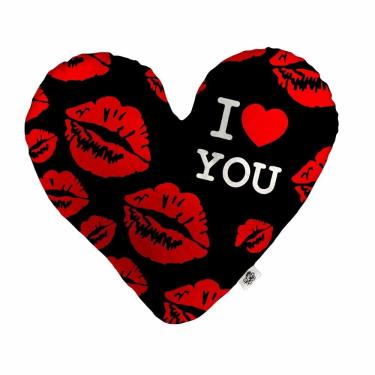 Imagem de Almofada Coração Pelúcia I Love You Kisses Black Namorados Tamanho:G