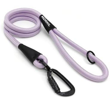 Imagem de MORXIL Coleira de corda para cães, coleira resistente de 1,2 m com mosquetão de travamento automático de alumínio de aviação, guia de nylon forte para cães pequenos, médios e grandes (roxo, 4 pés)