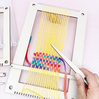 Imagem de alinacutle 1 Set Weaving Loom Kit Small Weaving Loom for Beginners Wooden DIY with Wooden Stick (Rectangle Weaving Loom Kit)