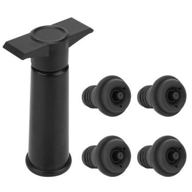 Imagem de Linkidea Kit de economia de vinho a vácuo com 4 rolhas reutilizáveis, preservador manual de bomba de ar para champanhe/vinhos tintos (preto)