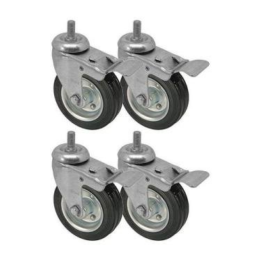 Imagem de Kit 4 un rodízio giratório rosca freio borracha maciça 3 pol - AJAX