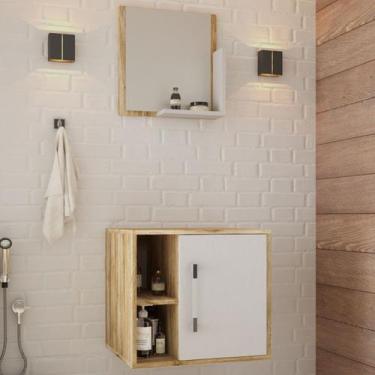 Imagem de Armário de Banheiro Olivia 1 Porta 2 Prateleiras com Espelho Carvalho/