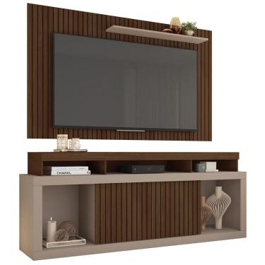 Imagem de Rack Bancada Com Painel Para Tv 65 Pol. Ripado Krome C01 Fendi/havana - Mpozenato