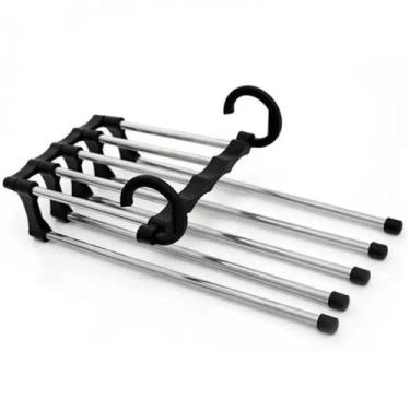 Imagem de 5 Cabides para Calças Organizador Múltiplo Aço Inox 5 Espaços - Ami