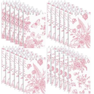 Imagem de Engrowtic 24 peças de mini blocos de notas florais rosa e branco chinoiserie flor vintage pequeno caderno de bolso espiral grande para casamento nupcial chá de bebê aniversário chá de festa presente