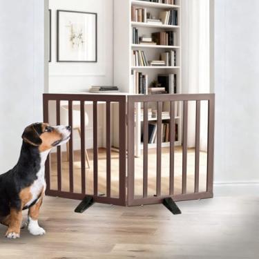 Imagem de ZJSF Portão interno independente para cães para casa, portão dobrável de madeira para filhotes, portão de animais de estimação para escadas, cerca extra larga para animais de estimação, marrom, 2