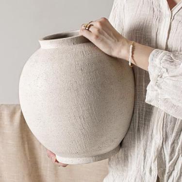 Imagem de LE TAUCI Vaso rústico de cerâmica, vaso de flores minimalista de 30 cm, vaso alto de fazenda para mesa, sala de estar, decoração de casa, banheiro, férias, casamento, conjunto de 1, branco arenito