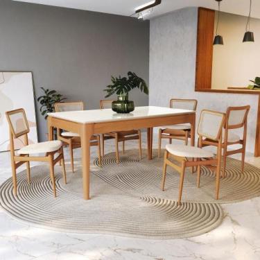 Imagem de Conjunto Sala De Jantar Madeira Maciça 6 Cadeiras Kappesberg Off White