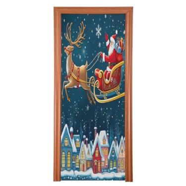 Imagem de Wassud Capa de porta de Natal para decoração de banner 91 x 242 cm grande cena de Natal de inverno elástica para porta interna para varanda e porta da frente