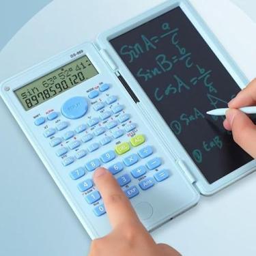 Imagem de Calculadora Científica Digital com Tela LCD Dupla Display para Anotações Caneta Inclusa para Estudantes e Profissionais (Azul)
