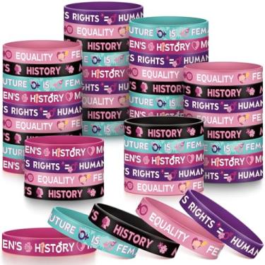 Imagem de Suilung 200 pulseiras femininas de borracha do mês da história a granel empoderamento feminino pulseira de silicone feminista presente pulseiras de borracha para direitos femininos conscientização