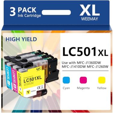 Imagem de Weemay LC501XL Cartucho de tinta colorida XL LC501XL3PK (pacote com 3, C/Y/M) Cartucho de tinta de alto rendimento compatível com Brother LC501XL para impressora Brother MFC-J1260W MFC-J1360DW