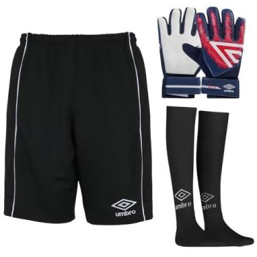 Imagem de Kit Goleiro Umbro Bermuda Shelter + Luva + Meião Infantil - Preto P, P
