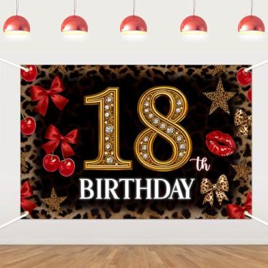Imagem de Cenário de aniversário de 18 anos com tema de leopardo, decoração de festa de aniversário de chita cereja, coquete, cereja, fundo fotográfico para meninas selvagens, tema leopardo, artigos de festa de