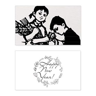 Imagem de Boy Girl Trigo Microscópio Patriotismo Ano Novo Cartão de felicitações Mensagem Abençoada Presente