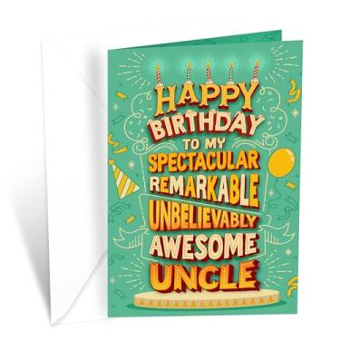 Imagem de Prime Greetings Cartão de aniversário do tio, feito nos EUA, ecológico, cartolina grossa com envelope premium 12,7 cm x 19,7 cm, embalado em correio protetor